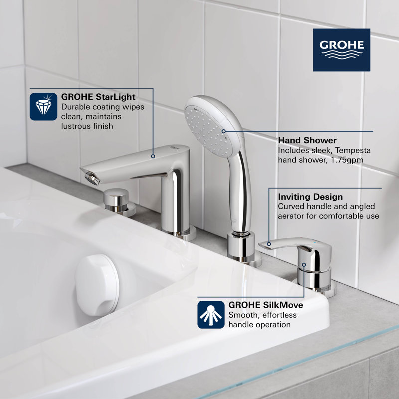 Garniture de robinet de baignoire romaine à poignée simple à fixation sur le comptoir EuroSmart, Nickel brossé
