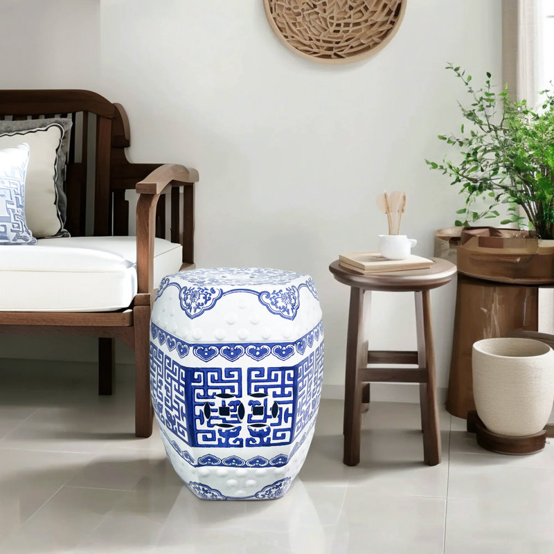 Tabouret en céramique de style néo-classique, Motif floral