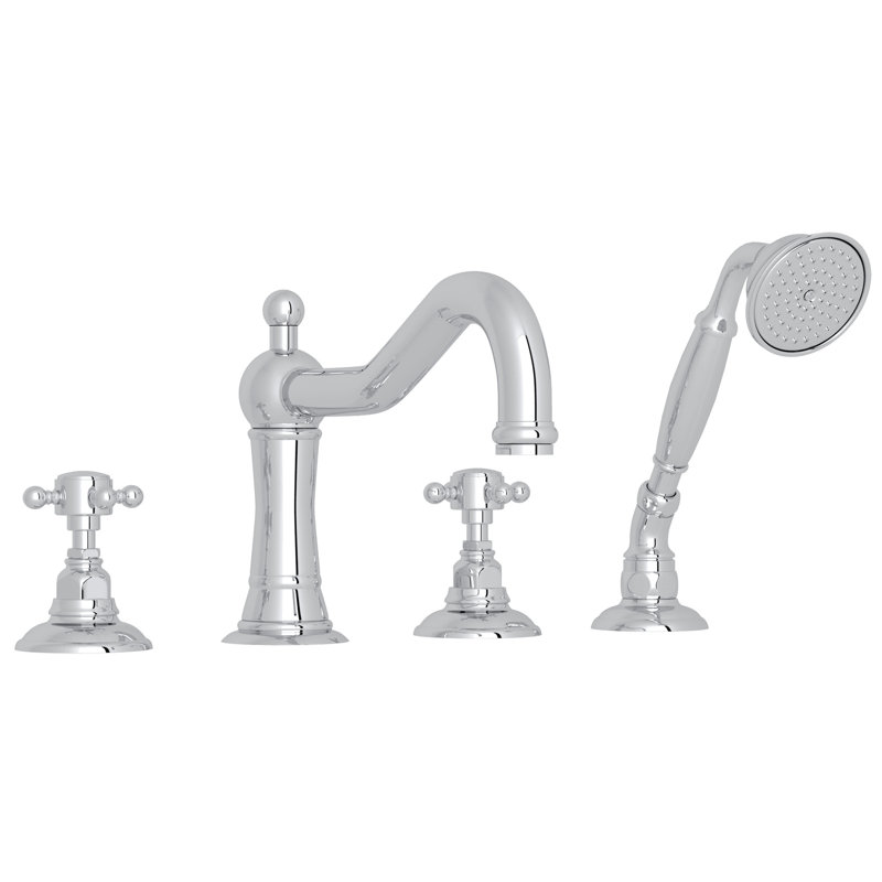 Acqui 4-Hole Deck Mount Tub Filler, Polished Chrome, Cross Handle