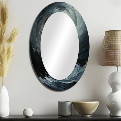 Blanc et noir abstrait spirales ondulées - miroir mural ovale blanc
