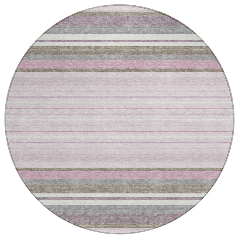Machine Washable Indoor/Outdoor Drennen ACN2330 Stripes Rug, Round 8'