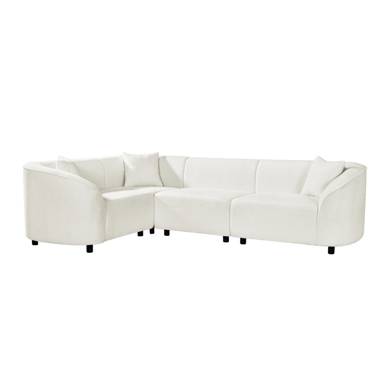 Modena 104'' Wide Contemporary Upholstered L-Shaped Modular Sectional Sofa, Beige Boucle