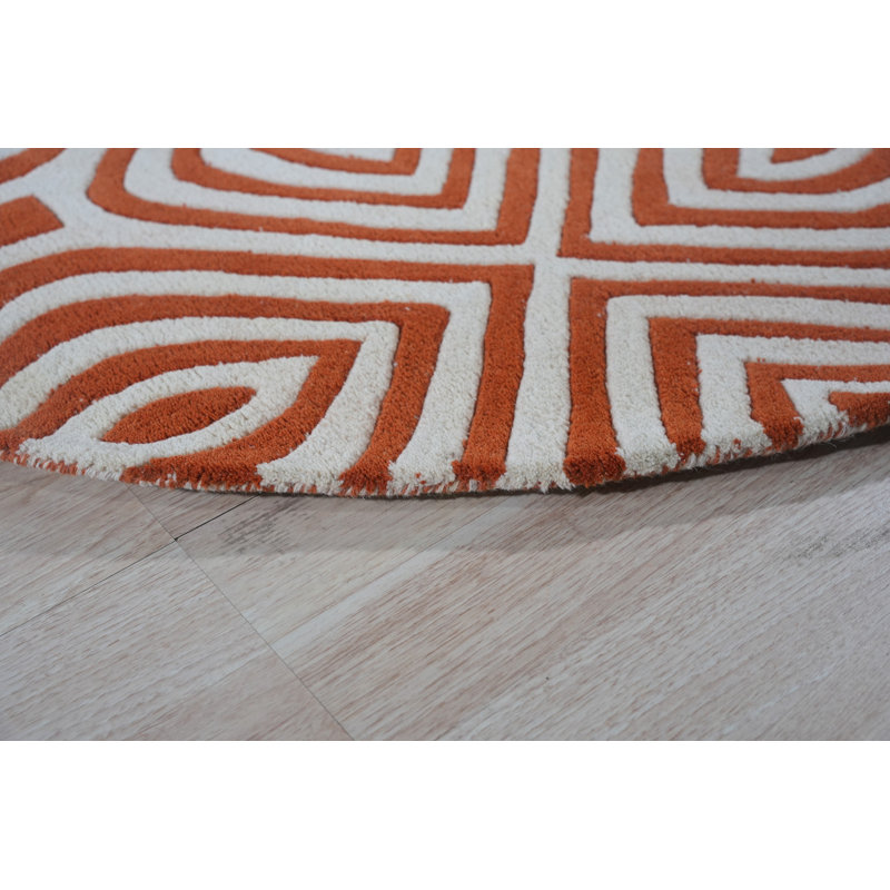 Stylish & Durable Marla Hand Tufted Wool Geometric pattern Indoor Orange Rectangle Round Area Rugs, Round 7'9"