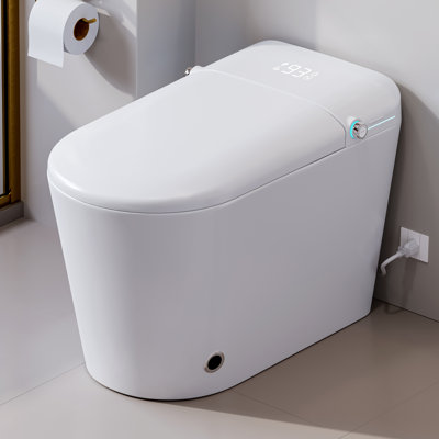 Elongated Tankless Smart Bidet Toilet, ADA Comfort Height , 1.28 GPF Water Saving, Heated Seat, Auto Open/Close Lid, Warm Water Wash, Warm Air Dryer (Remote Included)