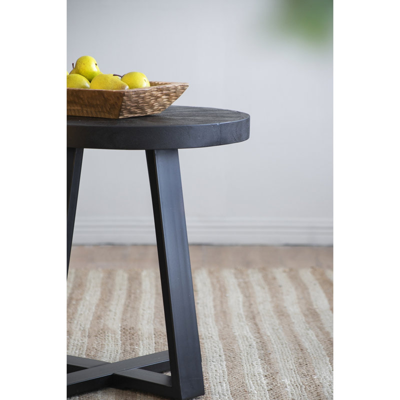 24.5" Tall Black Coffee Table, Round Top With Overlapping Cross-Legged Construction, Wood And Iron, Stores Magazines Decor 23.5X24.5" Modern Look, & Accommodates Various Objects