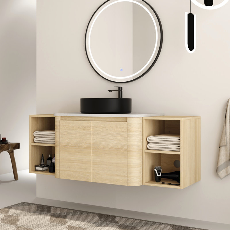 Ensemble de meuble-lavabo simple 54 po avec plateau en pierre reconstituée Eaton, 54", Noir