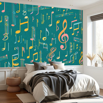 Papier peint adhésif à peler et coller, notes de musique sans soudure, H 100 po x l 144 po, papier mural amovible en PVC, adhésif pour chambre à coucher, salon, bureau à domicile