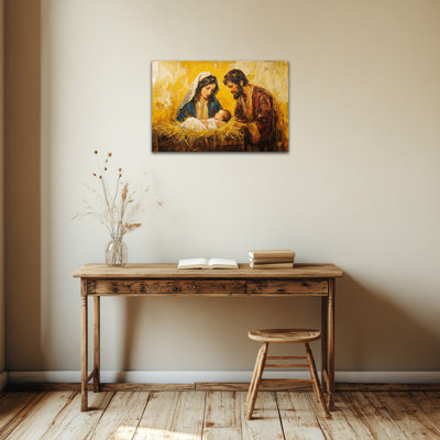 Grande décoration de toile de crèche de la Nativité, peinture de la naissance de Jésus, reproduction de photo de Marie Joseph et de l'enfant Jésus, œuvre d'art chrétienne sur toile, affiche encadrée pour décoration murale, 24 po x 36 po