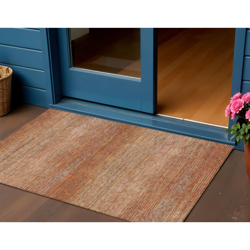 Tapis intérieur lavable rayé en cuivre 3 pi x 5 pi