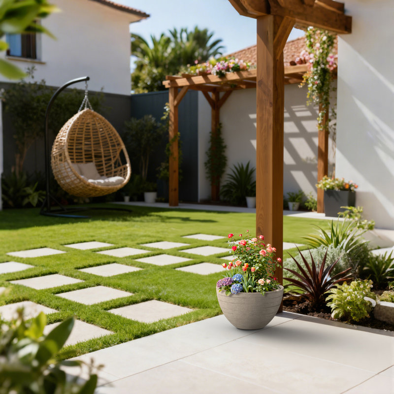 Bol à fleurs rond en pot de 12 po avec des trous de drainage pour l'intérieur et l'extérieur, Gris Pierre