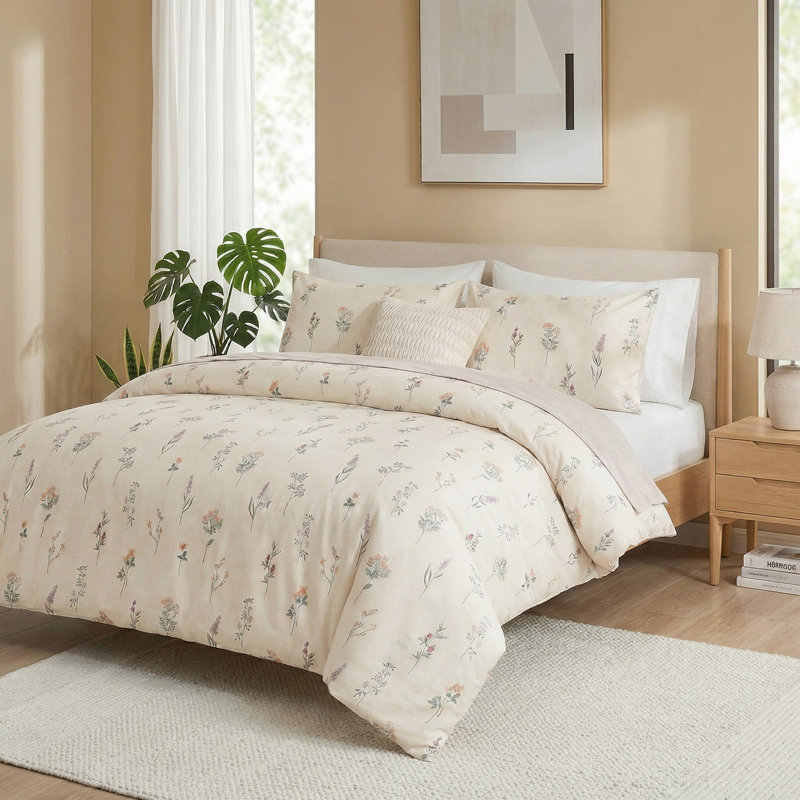 Ensemble d'édredon en coton pour grand lit Ensembles d'édredon à motif floral mignon 3 pièces Ensembles d'édredon à imprimé de jardin chic Édredon botanique réversible doux (floral, grand)
