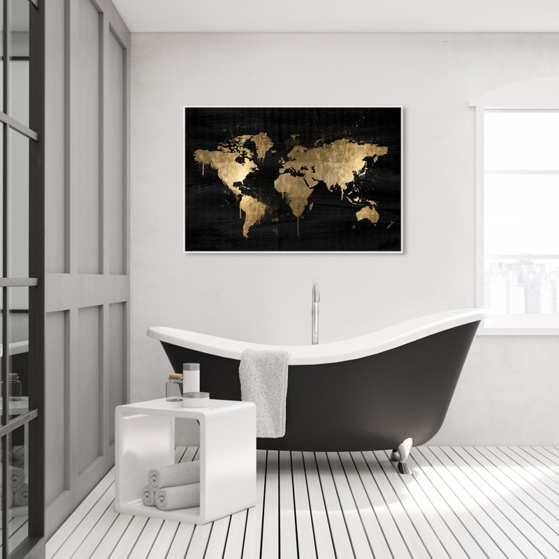 «Mapamundi Gold», reproduction d'impression sur toile, Cadre blanc, H 36 po x l 54 po