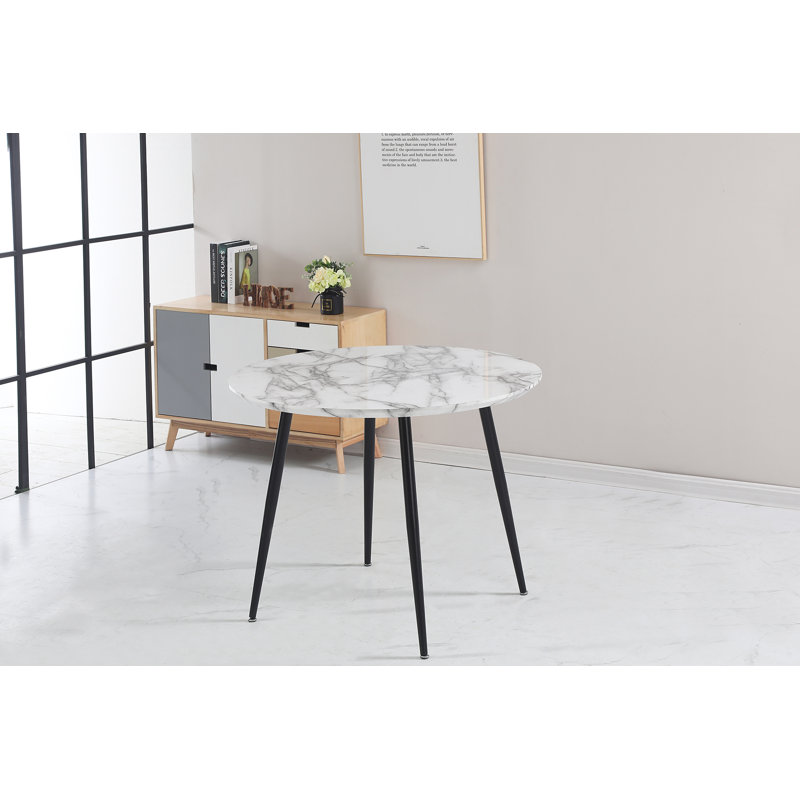 Round Faux Marble Top Metal Base Dining Table