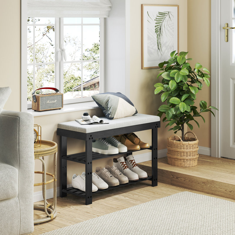 6 Pair Shoe Storage Bench, Black
