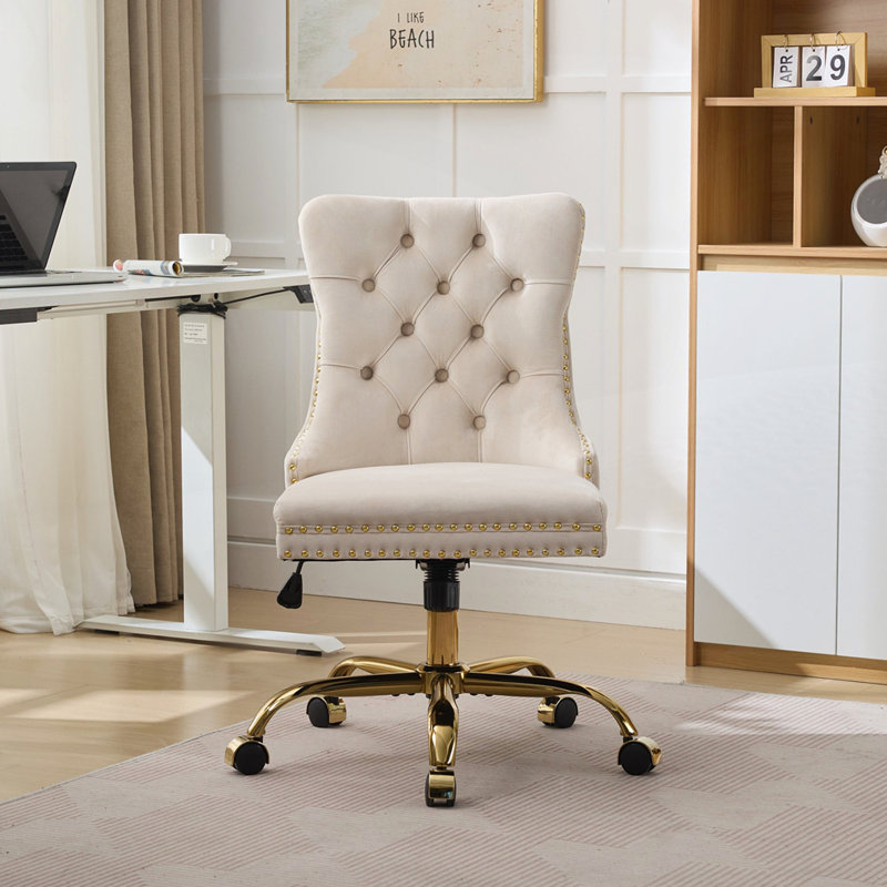 Fauteuil de bureau moderne capitonné en velours capitonné, Beige