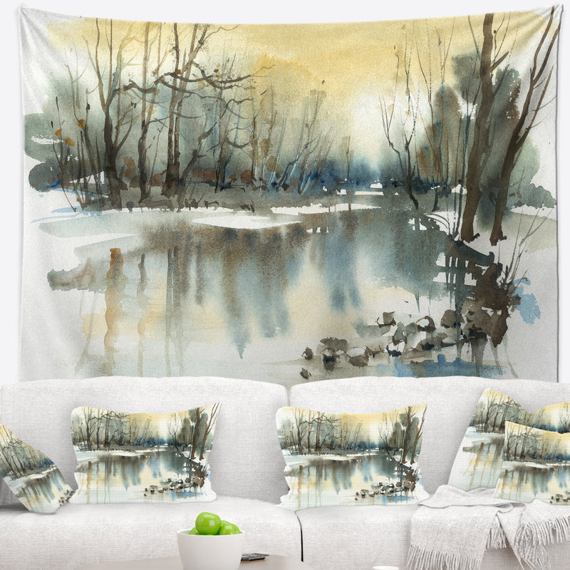 Rivière en tapisserie d'hiver Landscape, H 32 po x l 39 po