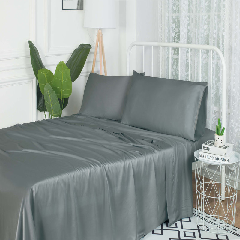  Ensemble de draps en rayonne de satin, Blanc, Grand