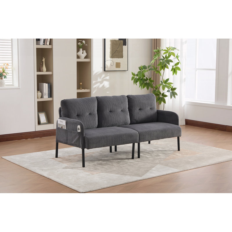Canapé confortable avec pieds en métal et poches latérales, Gris carbone