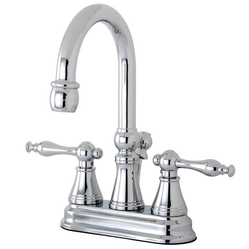 Kingston Brass Naples Two-Handle 3-Hole Deck Mount 4" Centerset Bathroom Faucet with Brass Pop-Up, Polished Chrome