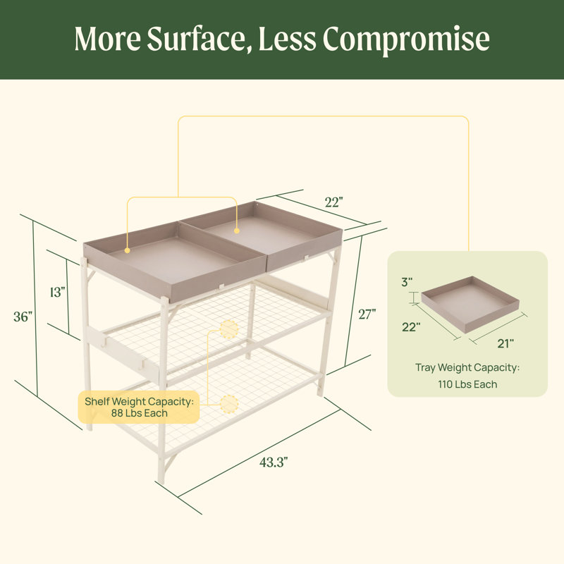 Table de rempotage d'extérieur en métal à 2 niveaux, Pearl White