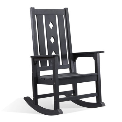 Premium Oversized Rocking Chair - All-Weather Poly Lumber Porch Rocker with 350lb Capacity, Real Wood Look & Tool-Free Assembly for Patio, Garden, Law by Ophelia & Co.