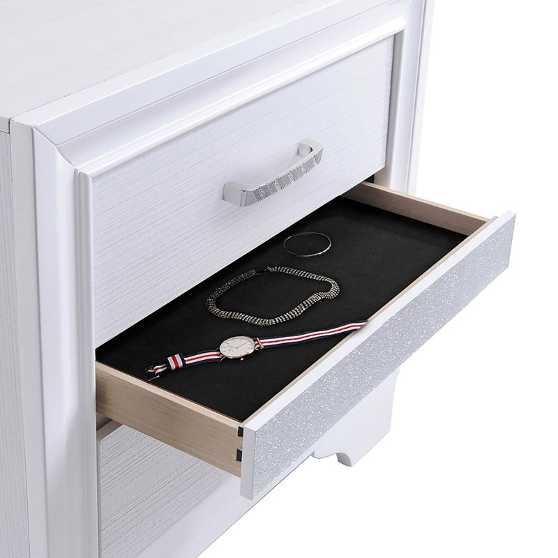 Table de chevet 2 tiroirs avec plateau à bijoux caché, Blanc