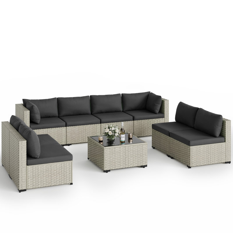 9 Pieces Patio Conversation Set, Black