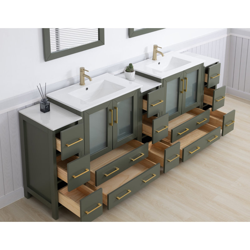  Ensemble de meuble-lavabo double 96 "avec miroir Modern, Vert rétro