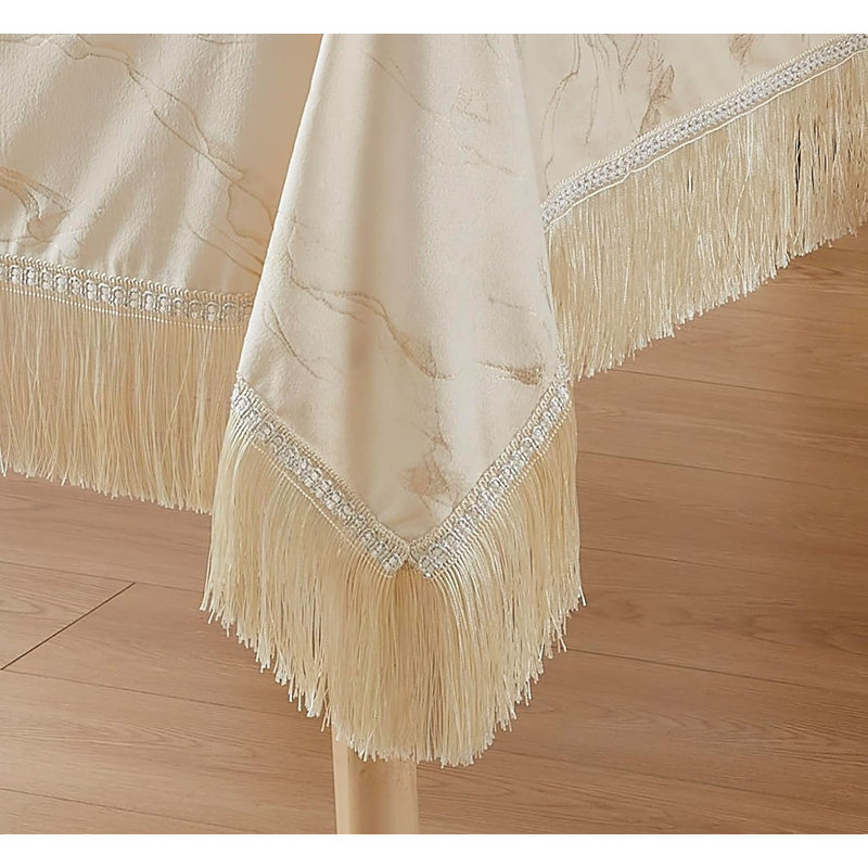 Kaxton Rectangle Marble Wedding Lace Tablecloth, 104” Rectangle, Beige