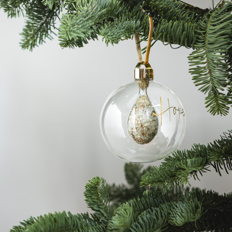 Clear Glass Hope Christmas Hanging Ornament with Ribbon