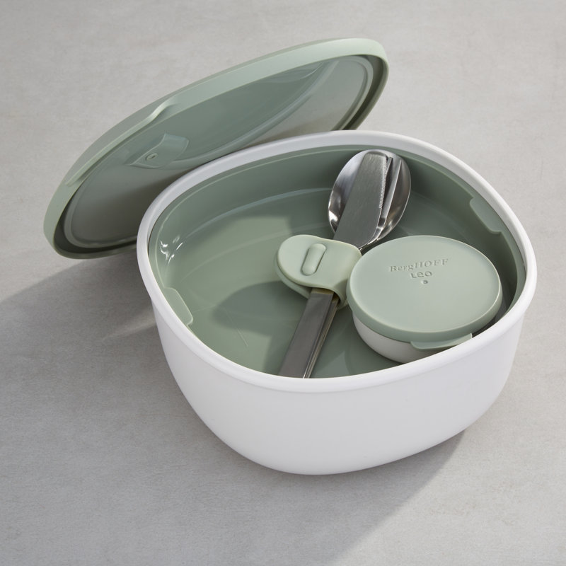 Saladier BergHOFF Leo à emporter avec couverts, couleur sauge