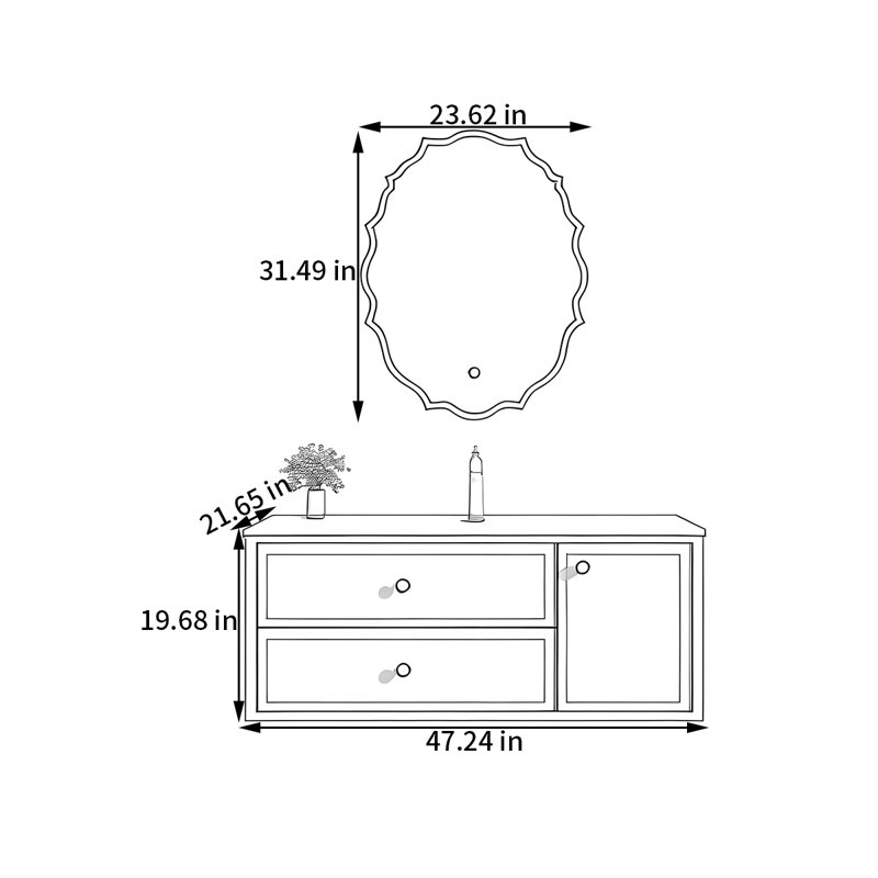 Armoire de salle de bain simple et moderne, H 19,68 po x l 47,24 po x P 21,65 po