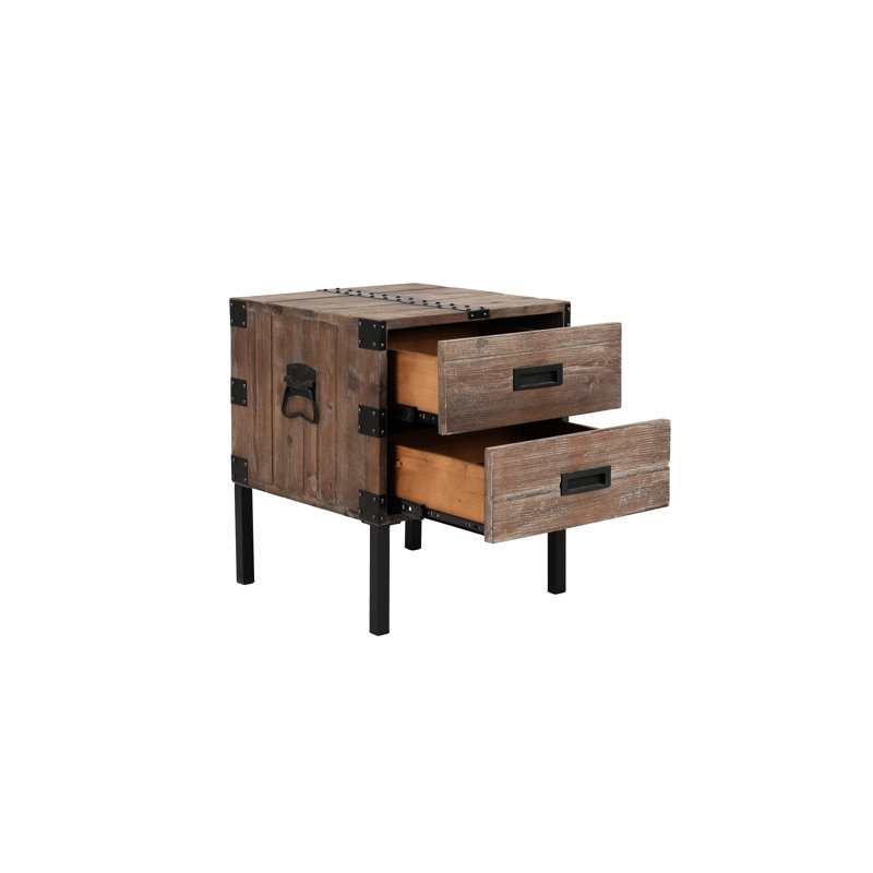 Table d'appoint antique en bois récupéré et coffre S / 3 - Nuance grise avec beaucoup d'espace de rangement intérieur
