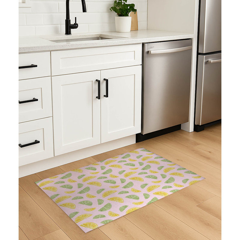 Tapis de cuisine antidérapant Summer Limes & Lemons, Rectangulaire 3 pi x 5 pi, Rose