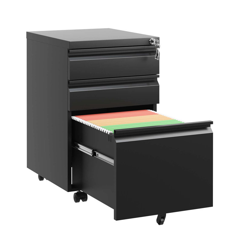 Metal 3 Drawer Office Cabinet With Lock, Black, Fully Assembled, Versatile File Storage, Elegant Design Lockable Filing Cabinet, Supplies Organization System, Structure Built