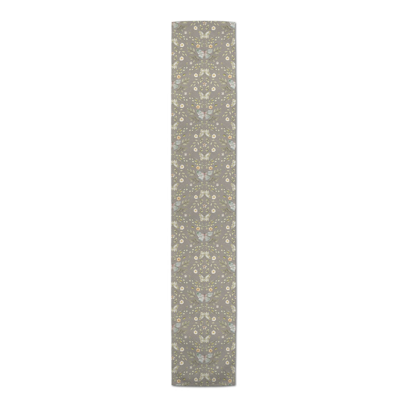 Anyela Rectangle Floral Polyester Table Runner, 90" L x 16" D, Gray