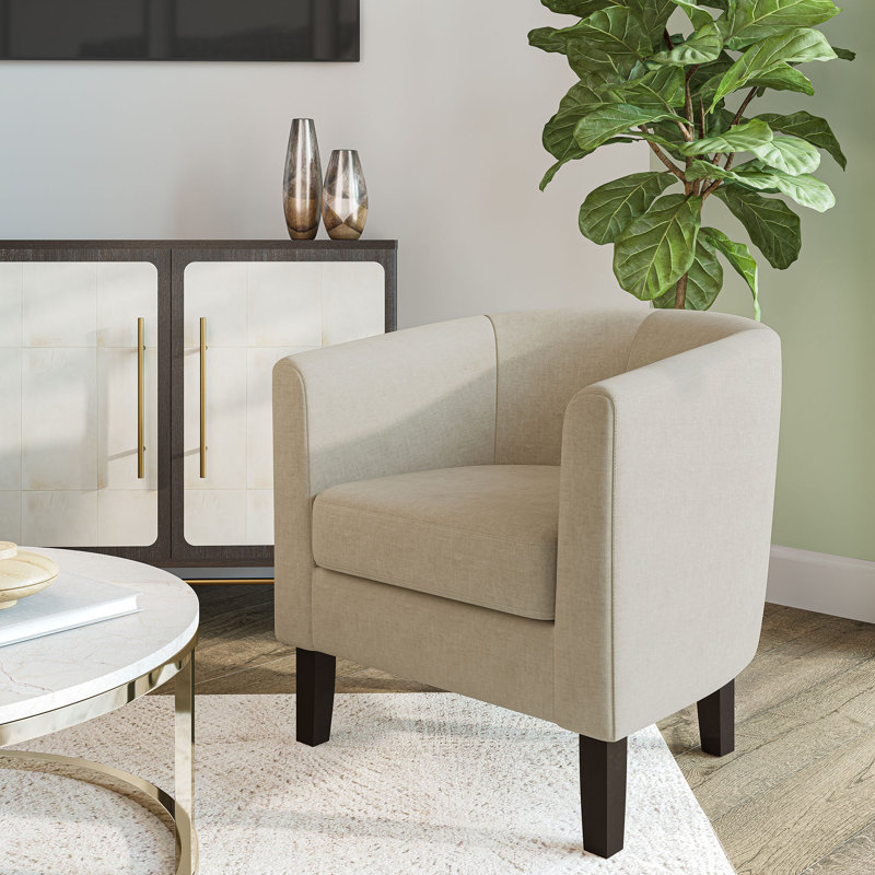 Ensemble de 2 fauteuils demi-tonneau d'appoint ronds beiges avec rembourrage doux et confortable, Lin beige