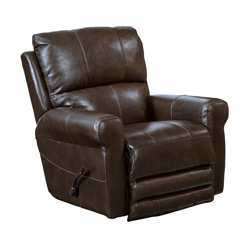 Union Point 38" Wide Swivel Standard Recliner, Chocolate Genuine Leather, Power