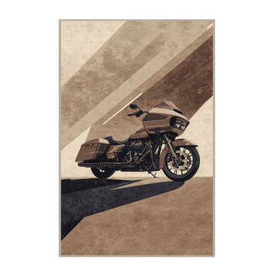Machine Washable Vehicles And Transportation Touring Motorcycle Modern & Contemporary Rug in Beige – Beige Binding