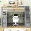 Lit mezzanine simple avec bureau, tablettes et garde-corps dans les tiroirs de rangement gris, étagères-489517729-489517728