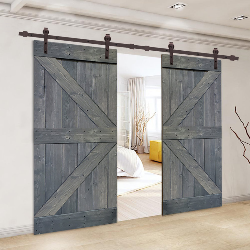 Porte de grange en bois lambrissé en Z avec trousse de quincaillerie d'installation, 36 po x 84 po, Gris