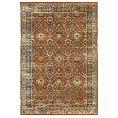 Arjay Distressed Oriental Rust/ Blue Indoor-Outdoor Rug