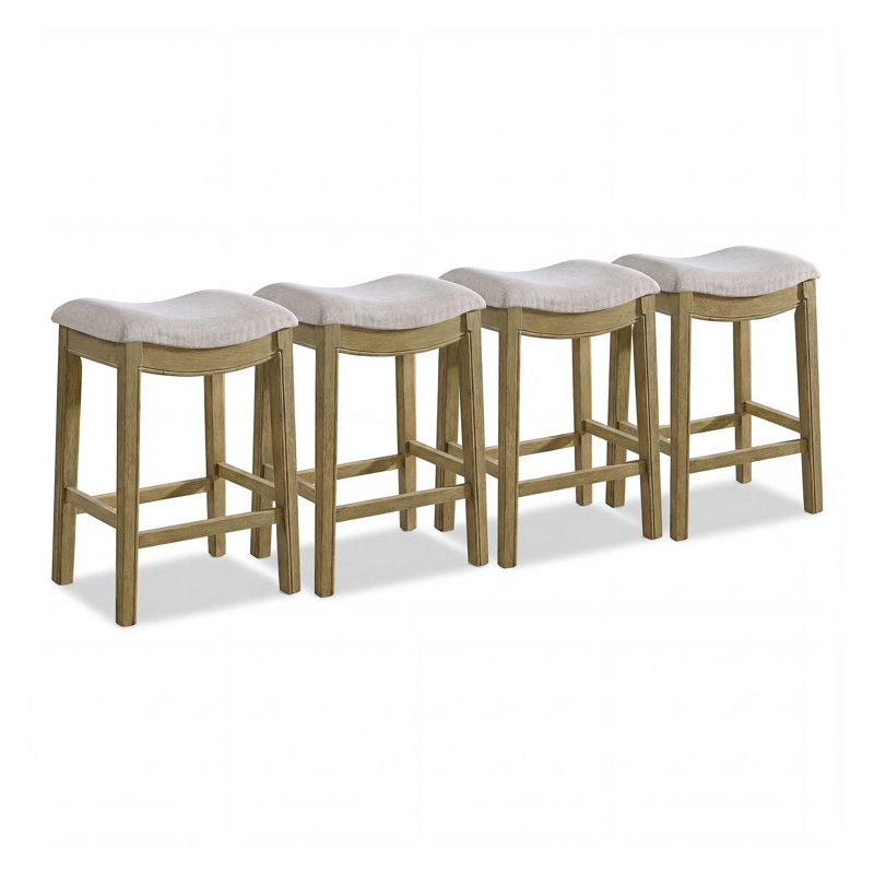 Parker Backless Saddle Counter Stool, Natural, Cream Upholstery, 4 Pack