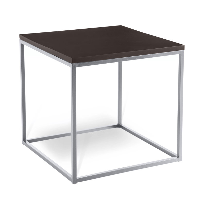 Chaplin Solid Wood End Table, Cinder, Brushed Silver