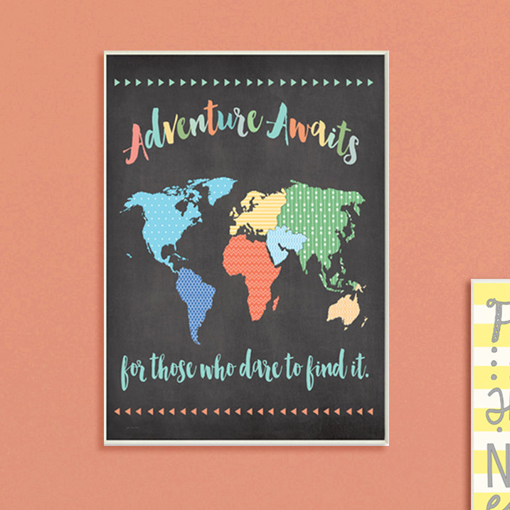 «Gupton Adventure Awaits World Map», art encadré