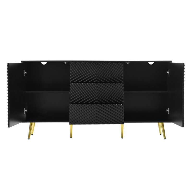 Stylish Sideboard With Geometric Lines And Functional Storage Compartments
