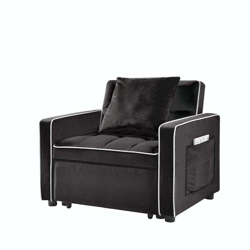 Mamedov Three-In-One Upholstered Folding Accent Chair, Black