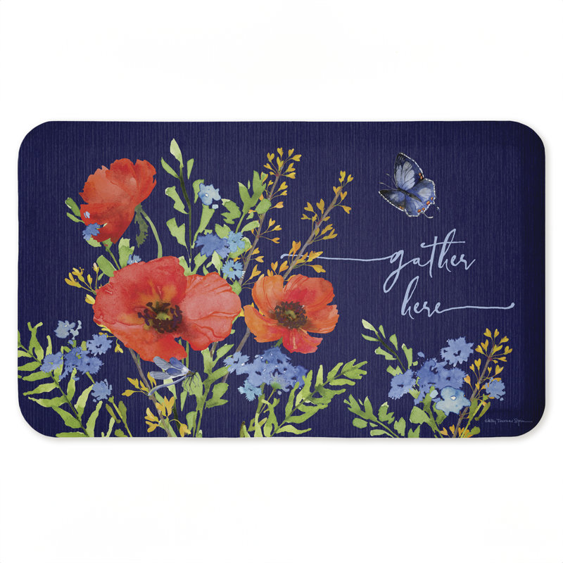 Tapis de cuisine ergonomique antidérapant «Gather Here» avec coquelicots rouges, 18 po x 30 po