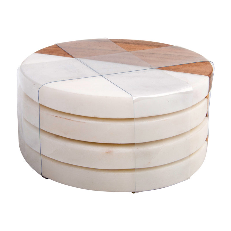 Wood Round 4 Piece Coaster Set