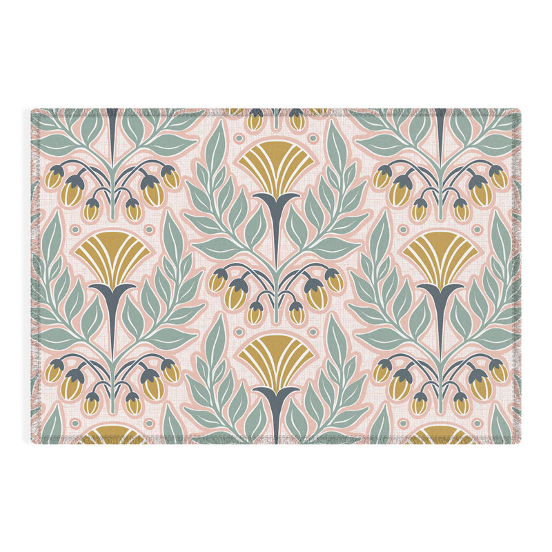 Tapis d'extérieur rectangulaire en polyester / chenille tissé à plat à motif floral vert Talamantes, Rectangle 2 pi x 3 pi